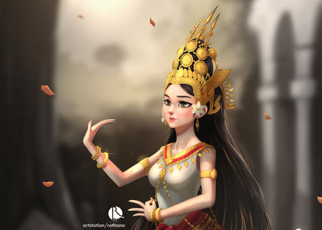 Обои на рабочий стол Танцующая полубогиня Apsara / Апсара из индуистской мифологии, by Rothana Chhourm