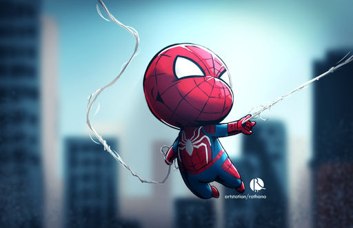 Обои на рабочий стол Chibi Spidey / Чиби Спайди из комикса Spider Man / Человек-паук, by Rothana Chhourm