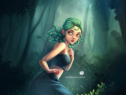 Обои на рабочий стол Medusa / Медуза Горгона бежит по лесу, by Rothana Chhourm