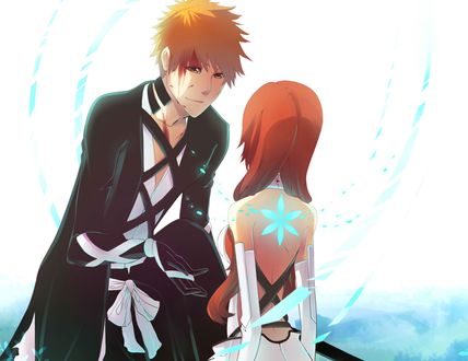 Обои на рабочий стол Kurosaki Ichigo / Куросаки Ичиго и Orihime Inoue из аниме Блич / Bleach, bu Tito Kubo