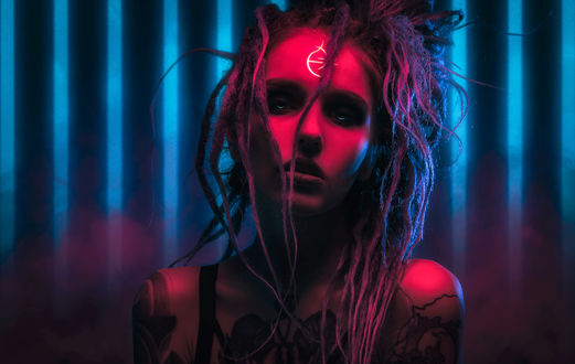 Обои на рабочий стол Косплей-модель Alena German в образе Neon Witch / Неоновой Ведьмы из одноименного проекта, by Aku