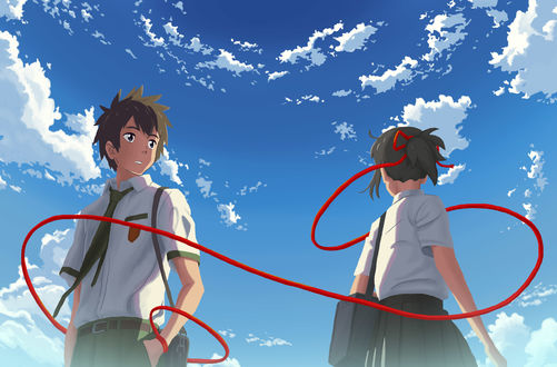 Обои на рабочий стол Taki Tachibana / Таки Тачибана и Mitsuha Miyamizu / Мицуха Миямизу из аниме Kimi no Na wa / Твое имя, by AkmarMohamed