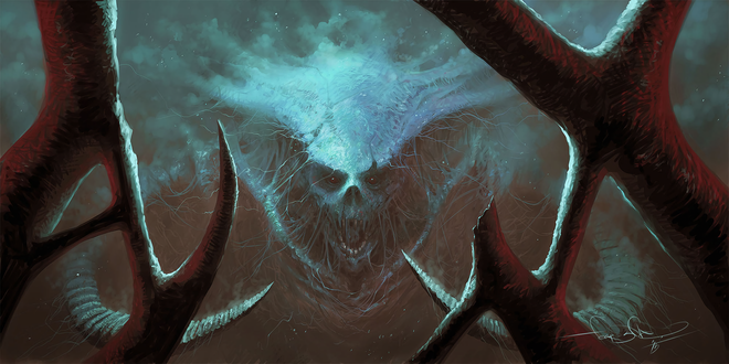 Обои на рабочий стол Демон в тумане, by Sergey Svistunov