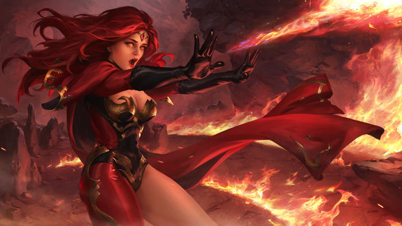 Обои на рабочий стол Маг Flame Maiden-Valeria / Огненная Дева-Валерия из игры Legend Of Ace, by XiaoGuang Sun