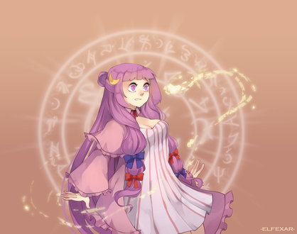 Обои на рабочий стол Patchouli Knowledge / Пачули Нолидж из игры-аниме Touhou Project / Проект Восток, by elfexar