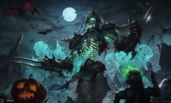 Обои на рабочий стол Zed / Зед в Halloween / Хэллоуин из игры League of Legends / Лига Легенд, by mist XG