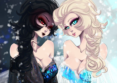 Обои на рабочий стол Темная и светлая Elsa / Эльза из мультфильма Frozen / Холодное сердце, by LilSweetSakura