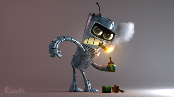 Обои на рабочий стол Bender / Бендер из мультсериала Futurama / Футурама, by Guruith