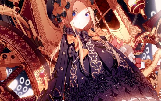 Обои на рабочий стол Abigail Williams / Эбигейл Уильямс в готическом наряде, персонаж из мобильной онлайн-игры Fate / Grand Order, art by atha