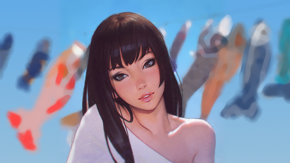 Обои на рабочий стол Портрет симпатичной девушки, by Ilya Kuvshinov