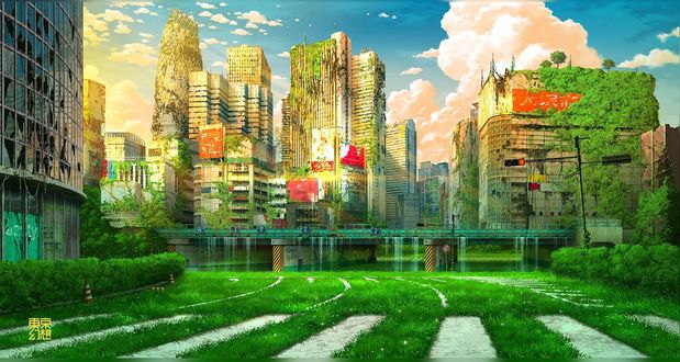 Обои на рабочий стол Tokyo / Токио на фоне облачного неба, by tokyogenso