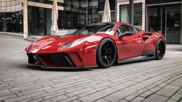 Обои на рабочий стол Красный Ferrari 488 на улице города, by Rostislav Prokop
