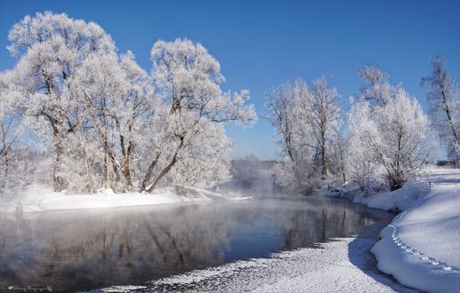 Обои на рабочий стол Река Истра зимним ясным днем / Русская сказка, фотограф Богорянов Алексей