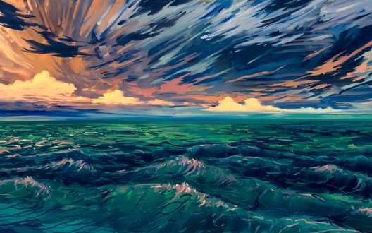 Обои на рабочий стол Волнистое море, art by Hangmoon