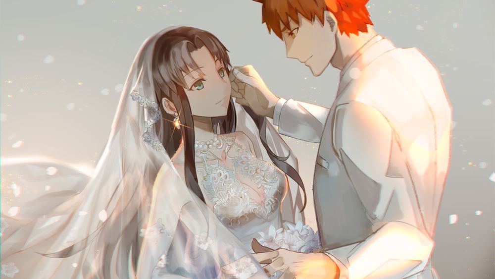 Обои для рабочего стола Свадьба Рин Тосака / Tohsaka Rin и Emiya Shirou / Эмия Широ из аниме Судьба / Ночь схватки / Fate / stay night