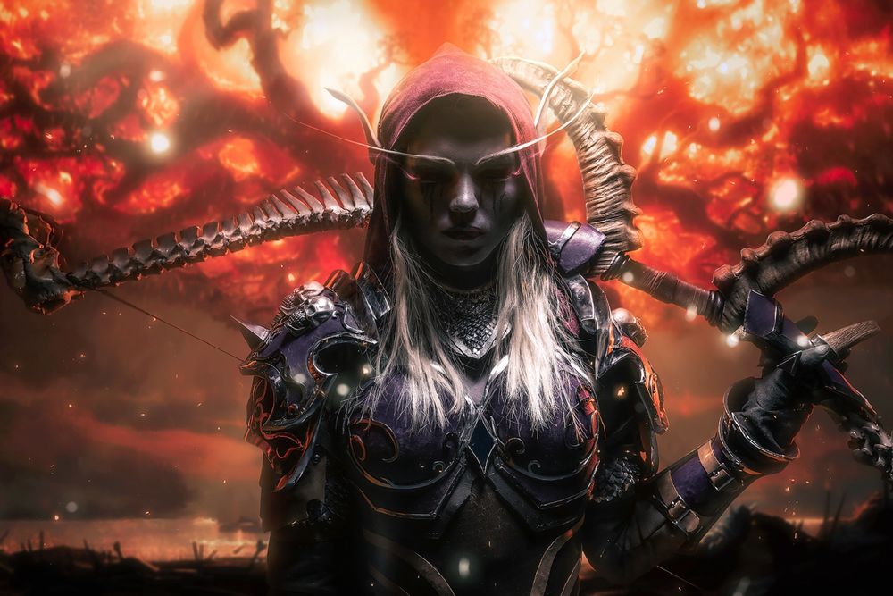 Обои для рабочего стола Косплей-модель Anna Moleva в образе Sylvanas Windrunner / Сильваны Ветрокрылой, из игры World of Warcraft / Мир военного ремесла, by Aku