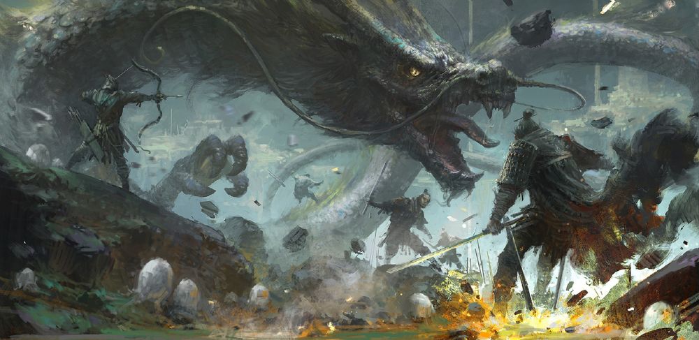 Обои для рабочего стола Воины в битве с драконом, by su jian