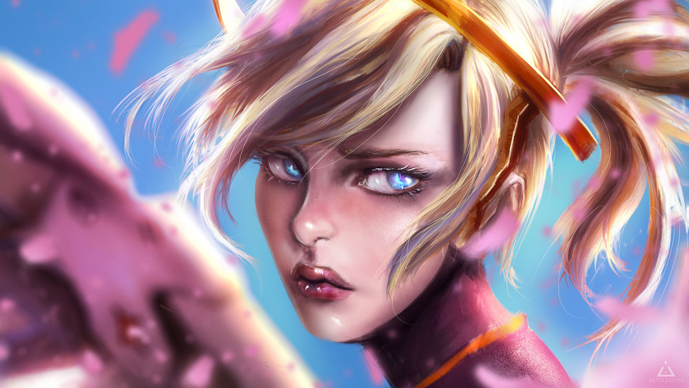 Обои для рабочего стола Mercy / Ангел / Angela Ziegler / Ангела Циглер из игры Overwatch / Дозор, by Asteltainn