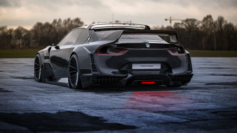 Обои для рабочего стола Черный тюнингованный BMW 3. 0 CSL Hommage на площадке, за городом, by Rostislav Prokop