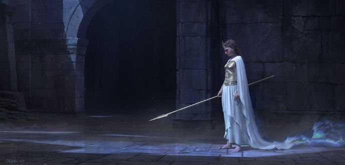 Обои на рабочий стол Богиня Athena / Афина с копьем, by Sean Vo