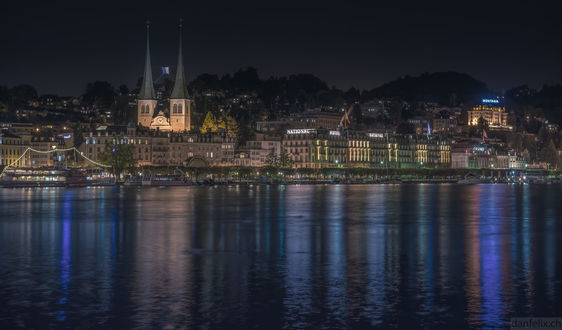 Обои на рабочий стол Вид на ночной город Lucerne, Switzerland / Люцерн, Швейцария, by Dan Felix