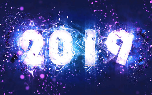 Обои на рабочий стол На синем фоне цифры нового года 2019