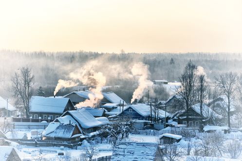 Обои на рабочий стол Панорама зимней деревеньки, фотограф Александр Смирнов