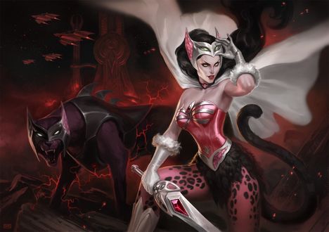 Обои на рабочий стол Принцесса She-Ra / Catra / Катра с мифической пантерой в броне, из мультсериала She-Ra: Princess of Power, by Simon Eckert