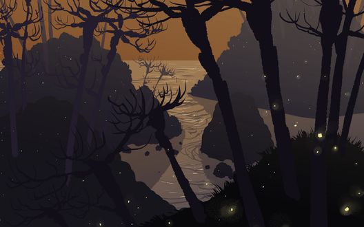 Обои на рабочий стол Ветки деревьев склонились над водой, art by Dan Norton
