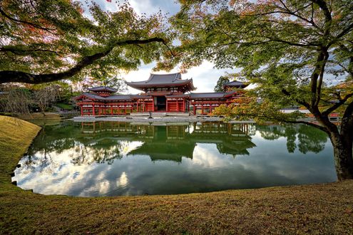Обои на рабочий стол Храм Kinkoku-ji в парке у пруда, Kyoto / Киото, Japan / Япония