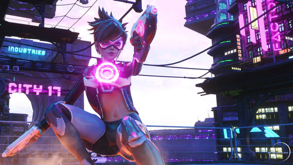 Обои на рабочий стол Tracer / Трейсер из игры Overwatch / Дозор, by Dylan Kowalski