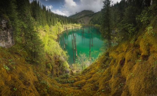 Обои на рабочий стол Изумруд озера Каинды весной, Казахстан, фотограф Вадим Гвон