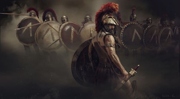 Обои на рабочий стол Царь Leonidas / Леонид и спартанцы, арт к игре Total War: Rome II, by Mariusz Kozik