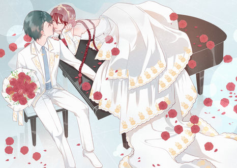 Обои на рабочий стол Персонажи Echizen Ryouma и невеста Ryuzaki Sakuno / Рюузаки Сакуно из аниме The Prince of Tennis / Принц тенниса