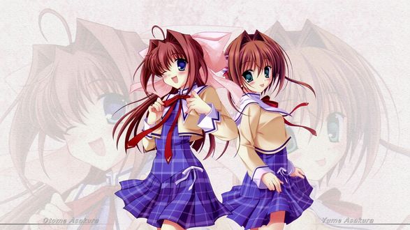 Обои на рабочий стол Персонажи Отомэ Асакура / Otome Asakura и Юмэ / Yume из аниме и визуальной новеллы Сначала / De Capo