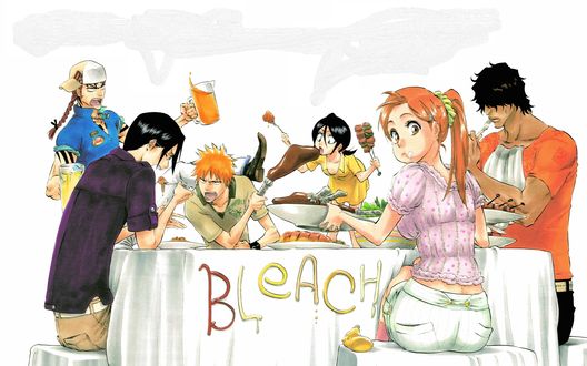 Обои на рабочий стол Ichigo Kurosaki / Ичиго Куросаки с друзьями устроили пирушку аниме Bleach / Блич