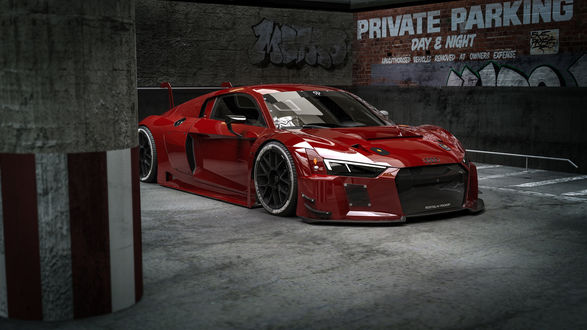 Обои на рабочий стол Красный Audi R8 на парковке, by Rostislav Prokop
