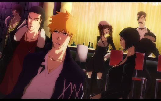 Обои на рабочий стол Kurosaki Ichigo / Куросаки Ичиго, Yasutora Sado / Ясутора Садо и группа X-cution / Экзекуция из аниме Bleach / Блич