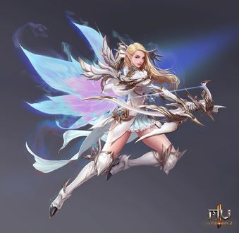 Обои на рабочий стол Девушка-Fairy / Фея с луком из игры MU Origin 2, by seunghee lee