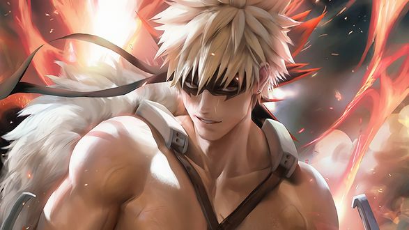 Обои на рабочий стол Бакуго Катсуки / Bakugo Katsuki из аниме Моя Геройская Академия / Boku No Hero Academia