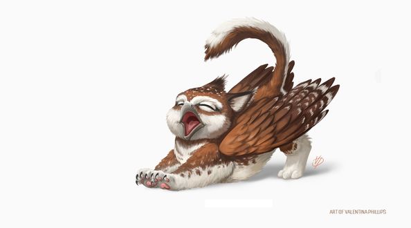 Обои на рабочий стол Малыш грифон сонно потягивается, art by Valentina Phillips
