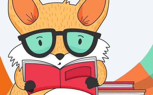 Обои на рабочий стол Умная рыжая лиса в очках с книгой, art by Samantha Page