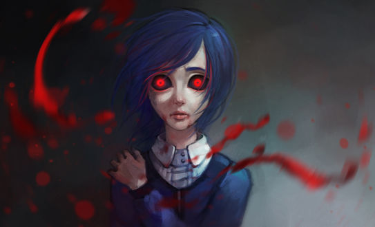 Обои на рабочий стол Touka Kirishima / Тока Кирисима из аниме Tokyo Ghoul / Токийский Гуль, by lenaskampararas