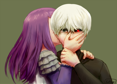 Обои на рабочий стол Rize Kamishiro / Ризэ Камиширо и Ken Kaneki / Кен Канеки из аниме Tokyo Ghoul / Токийский Гуль, by Kurohe-86