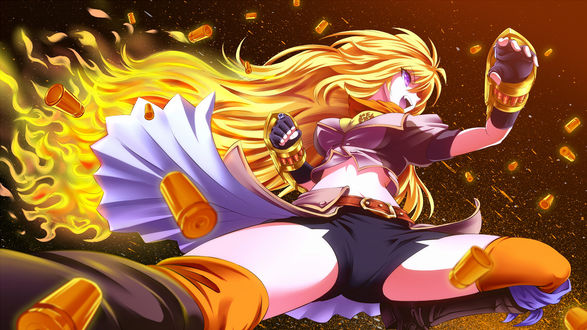 Обои на рабочий стол Yang Xiao Long / Янь Сяо Лун из аниме RWBY / Красный, Белый, Черный, Желтый