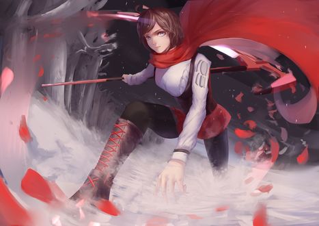 Обои на рабочий стол Ruby Rose / Руби Роуз аниме RWBY / Красный, Белый, Черный, Желтый