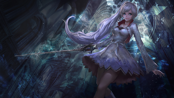 Обои на рабочий стол Weiss Schnee / Вайс Шни арт персонажа из аниме RWBY / Красный, Белый, Черный, Желтый