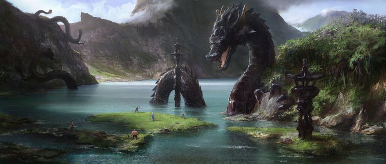 Обои на рабочий стол Воины вышли на бой с морским драконом, by YaPing Zhang