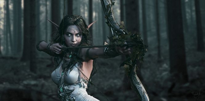 Обои на рабочий стол Ночная эльфийка Tyrande / Тиранда из игры World of Warcraft / Мир военного ремесла, by George Panfilov