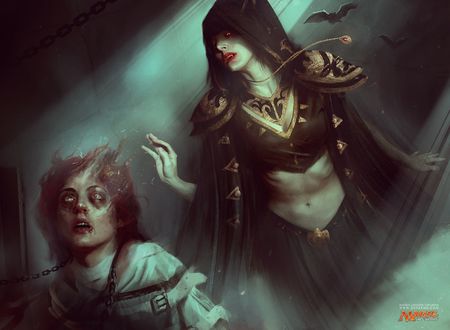 Обои на рабочий стол Вампирша и девушка в цепях из игры Magic The Gathering, by Bastien Lecouffe Deharme